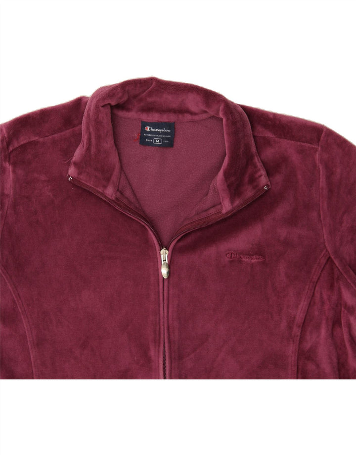 CHAMPION Womens Velour Tracksuit Top Jacket UK 14 Medium Burgundy Vintage Champion and Second-Hand Champion from Messina Hembry 