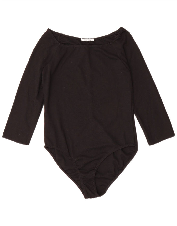 Zara Womens 3/4 Sleeve Bodysuit UK 12 Medium Black Polyester