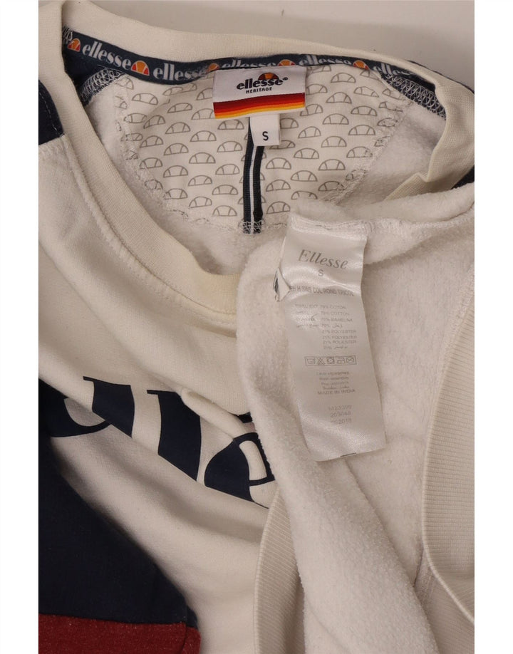 Ellesse Mens Graphic Sweatshirt Jumper Small White Colourblock Cotton