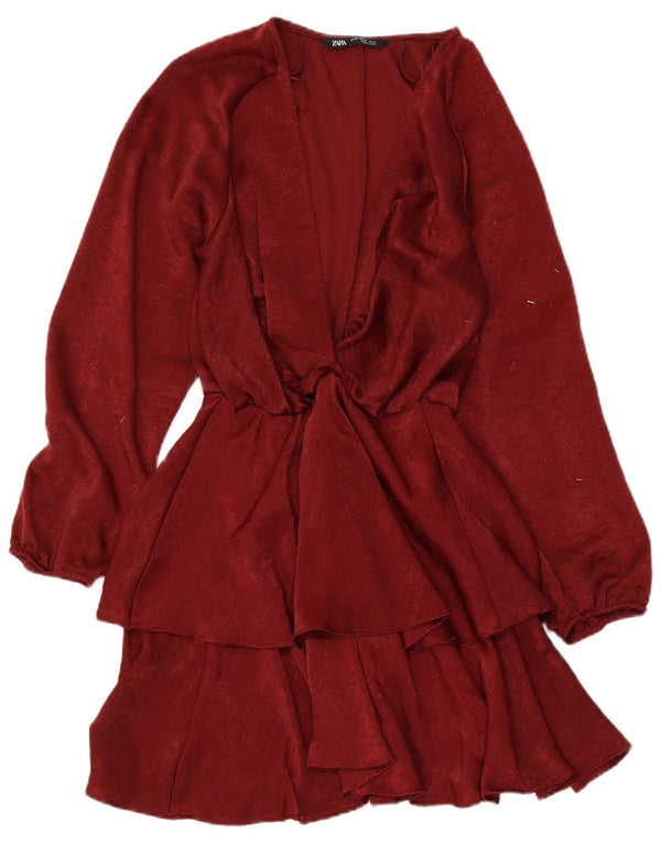 Abito a strati a maniche lunghe da donna Zara UK 6 XS poliestere bordeaux