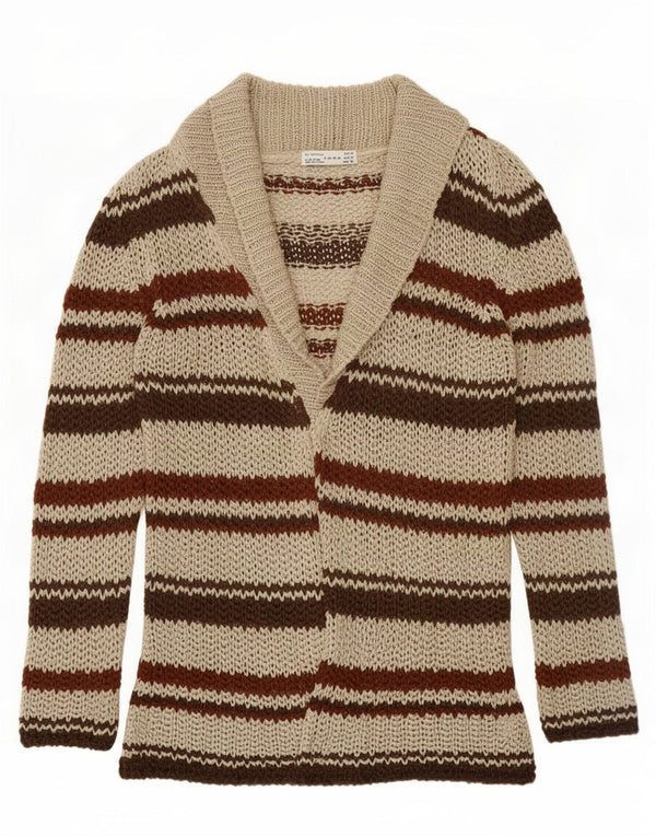 Zara Womens Longline Crochet Cardigan Sweater UK 12 Medium Brown Striped
