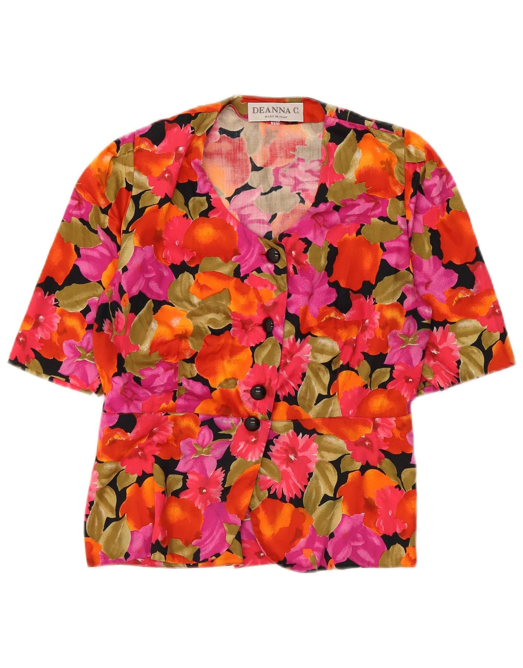 Vintage Womens Short Sleeve Shirt Blouse IT 45 Medium Multicoloured Floral
