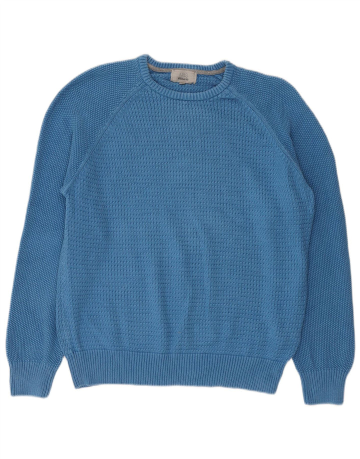 Suéter masculino Marks & Spencer com ajuste regular e gola redonda, azul médio