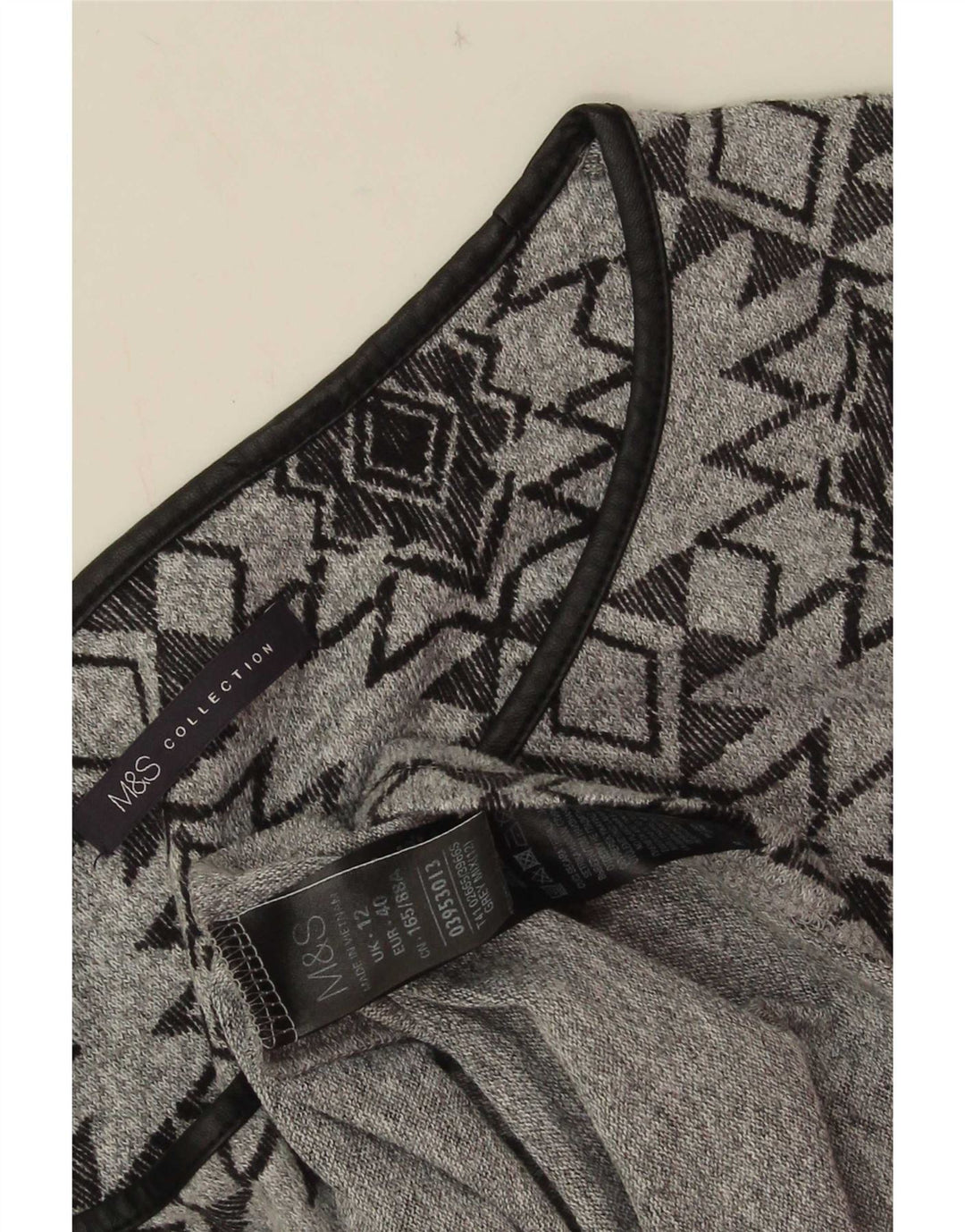 Marks & Spencer Womens 3/4 Sleeve Tunic Dress UK 12 Medium Grey Geometric