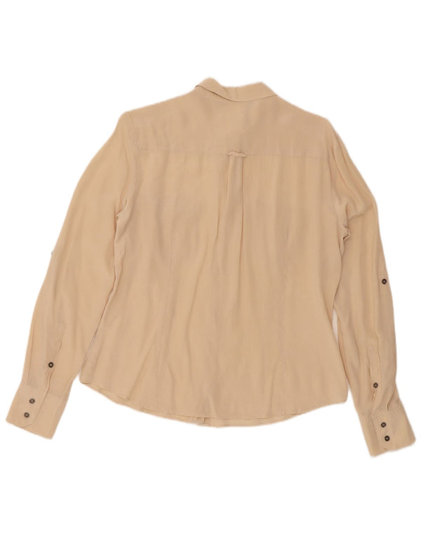Max Mara Womens Long Sleeve Military Shirt Large Beige Silk