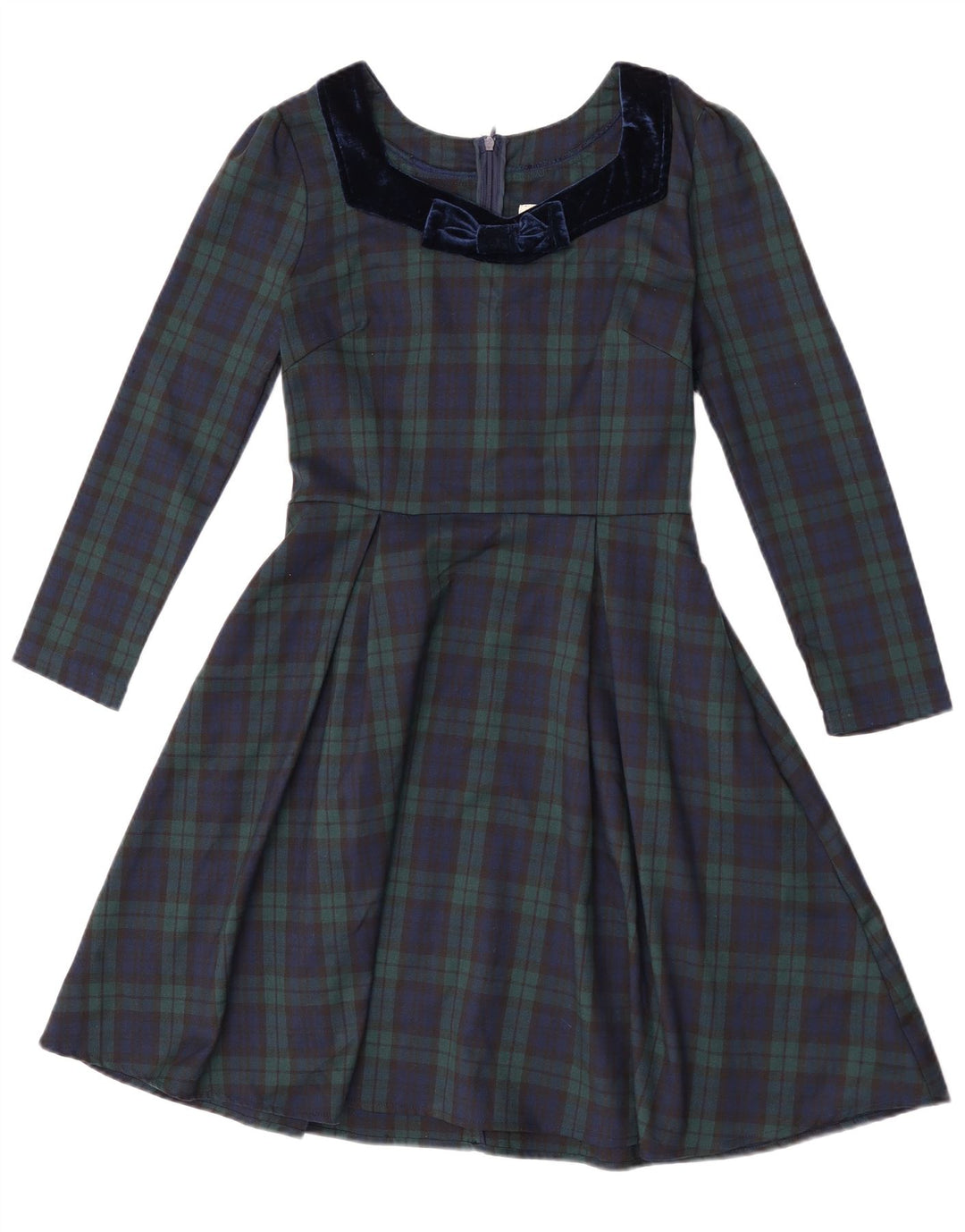 Joanie Womens Long Sleeve A-Line Dress UK 8 Small Green Check Polyester