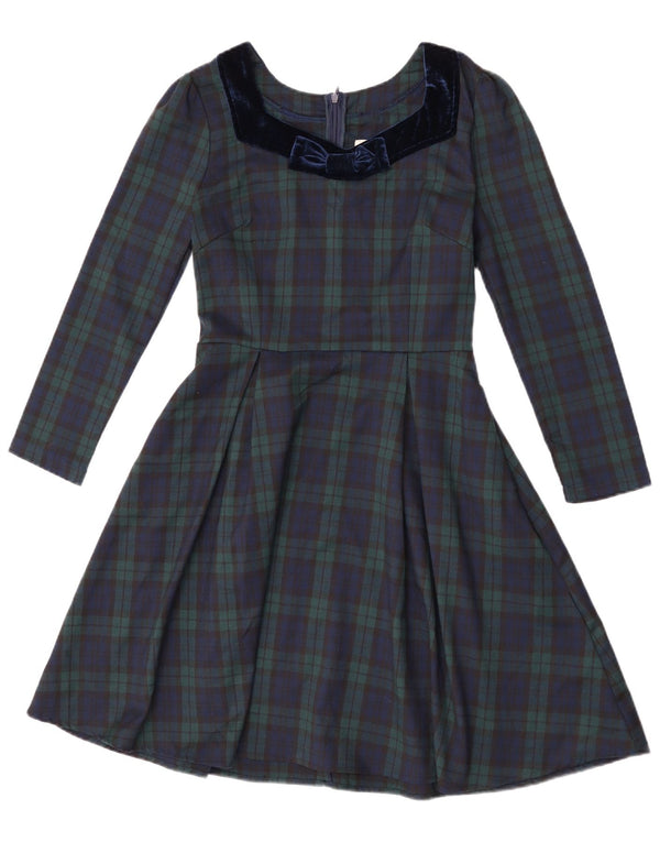 Joanie Womens Long Sleeve A-Line Dress UK 8 Small Green Check Polyester