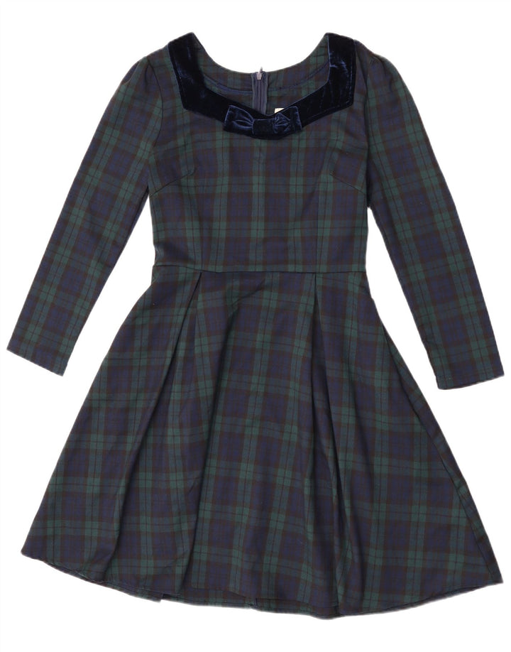 Joanie Womens Long Sleeve A-Line Dress UK 8 Small Green Check Polyester