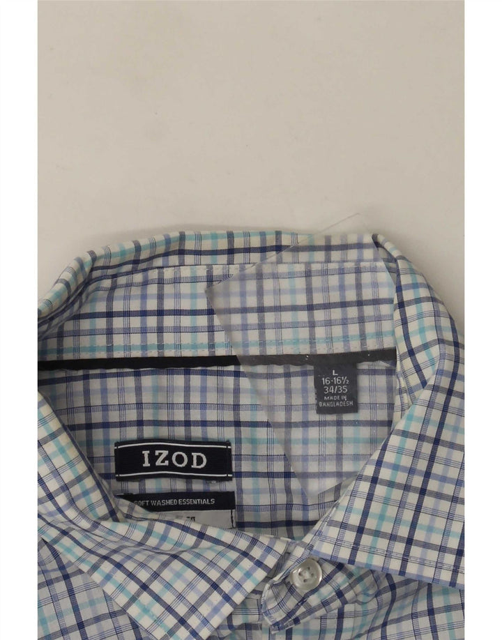 Izod Chemise Homme Taille 16 1/2 Grand Coton à Carreaux Bleu