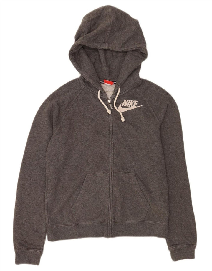 Nike Womens Zip Hoodie Sweater UK 14 Medium Grey Cotton