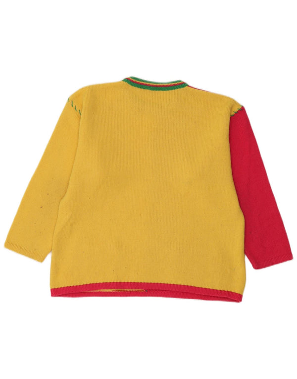 Brummell Womens Crew Neck Jumper Sweater UK 12 Medium Yellow Colourblock
