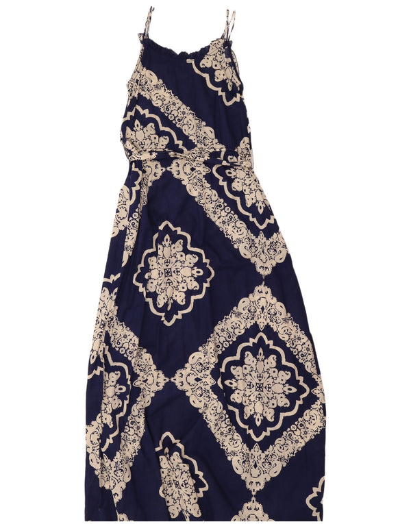 Damska sukienka maxi z falbaną Tommy Hilfiger UK 12 Średni granatowy paisley