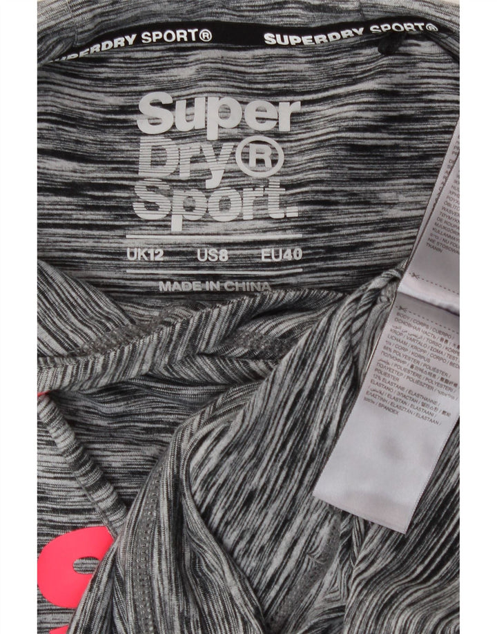 Superdry Womens Graphic Hoodie Jumper UK 12 Medium  Grey Flecked Polyester