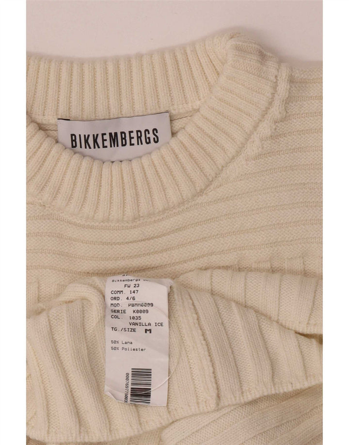Bikkembergs Womens Crew Neck Jumper Sweater UK 12 Medium Off White