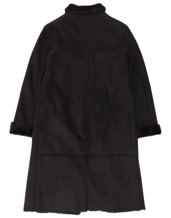 Vintage Womens Sherpa Overcoat UK 12 Medium  Black Polyester