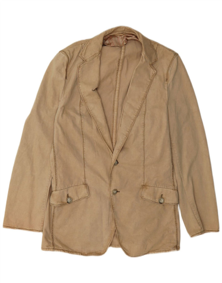 Hugo Boss Mens Jaqueta Blazer de 2 Botões EU 48 Algodão Bege Médio