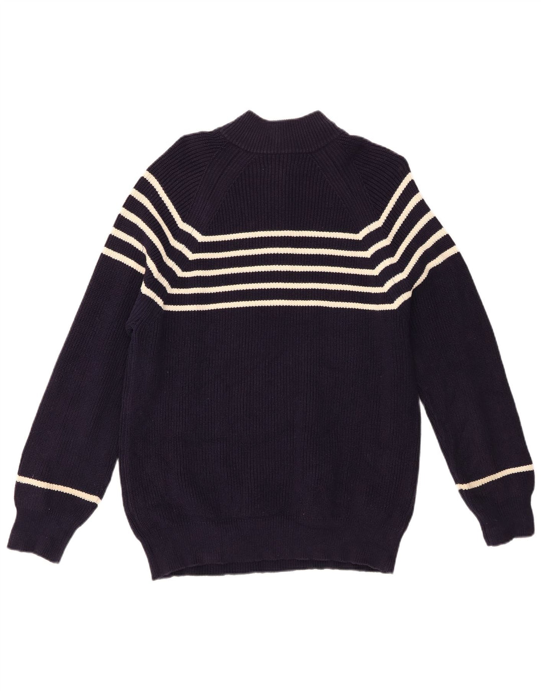 Boden Mens Zip Neck Jumper Sweater Medium Navy Blue Striped Cotton