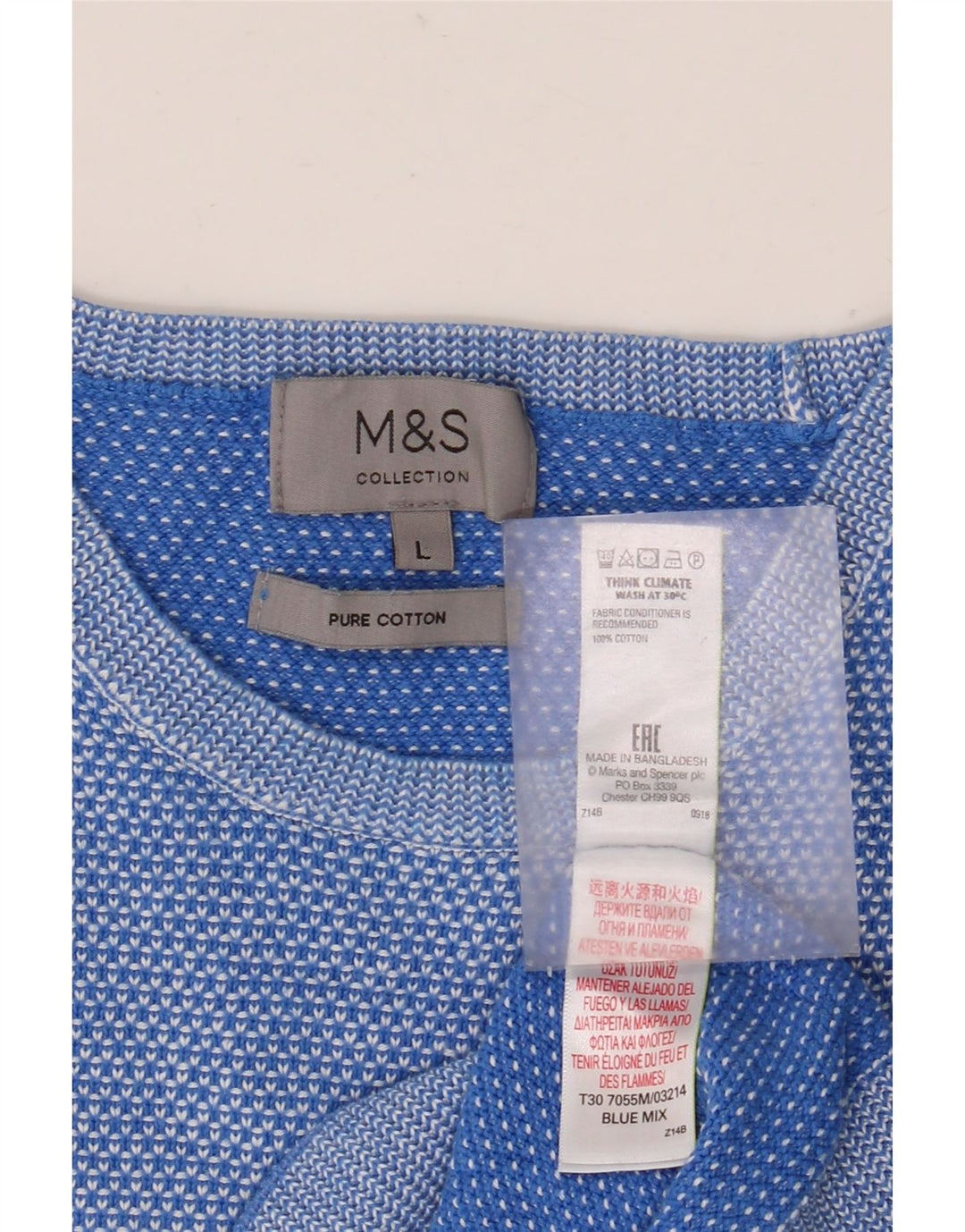MARKS & SPENCER Mens Crew Neck Jumper Sweater Large Blue Cotton