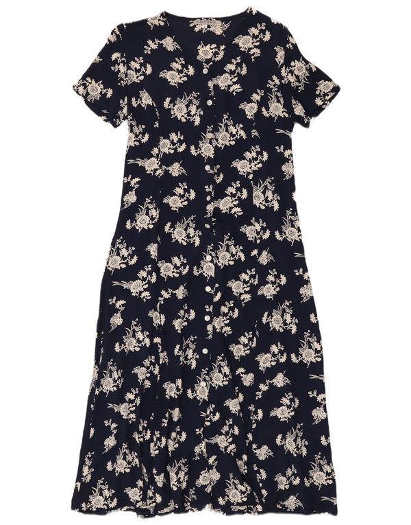 Alba Fornari Dame Maxi Dress UK 10 Small Navy Blue Floral Viscose