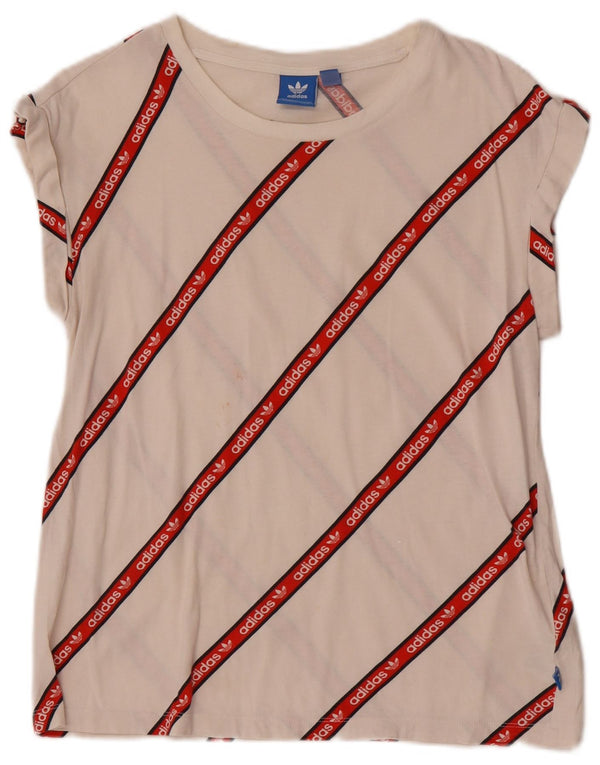 T-shirt grafica da donna Adidas Top UK 8 piccola in cotone a righe bianche
