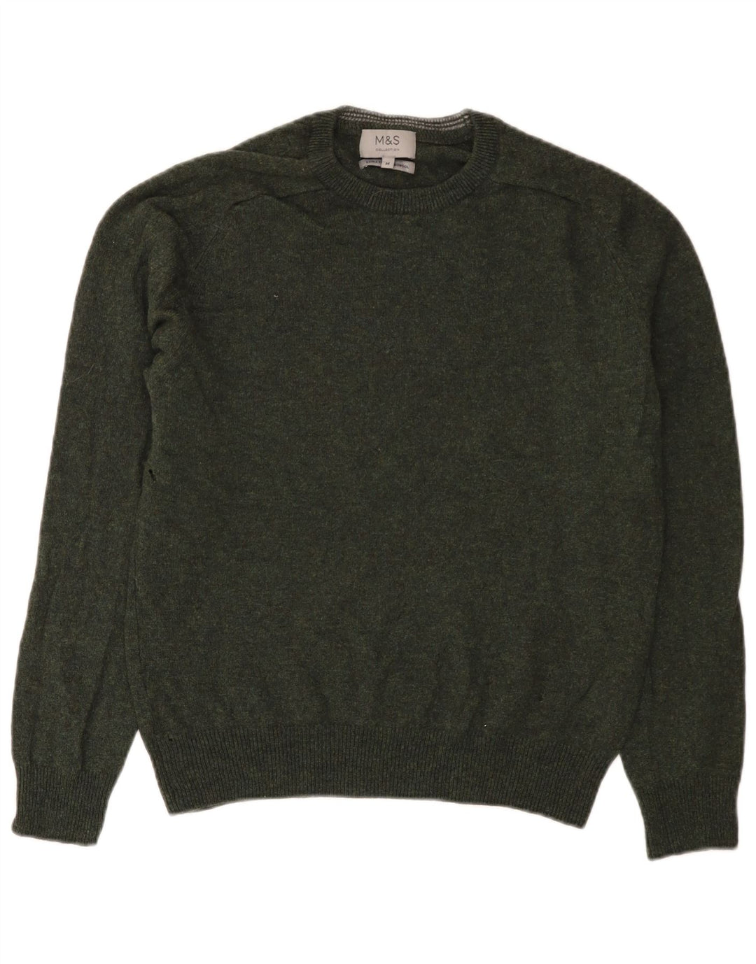 Suéter masculino Marks & Spencer com gola redonda, lã verde médio