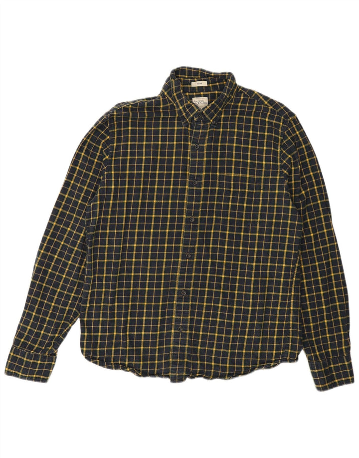 J. CREW Mens Slim Flannel Shirt Large Navy Blue Check Cotton
