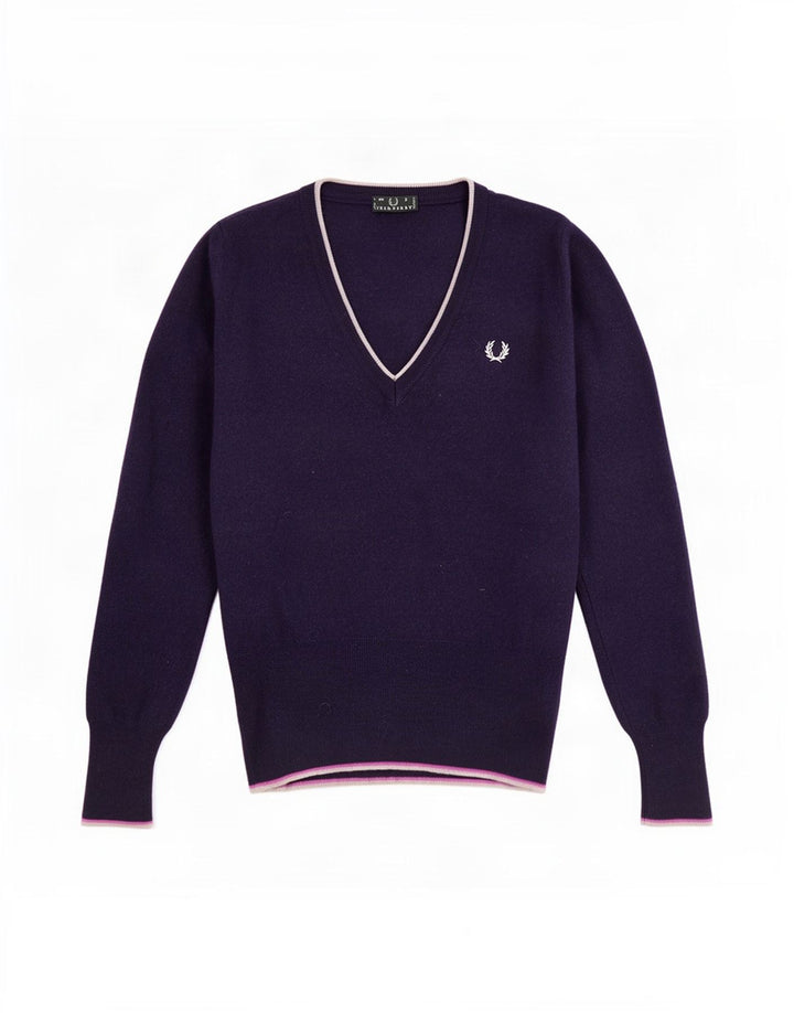 Fred Perry Γυναικείο πουλόβερ με λαιμόκοψη με V λαιμόκοψη UK 8 Small Navy Blue Wool