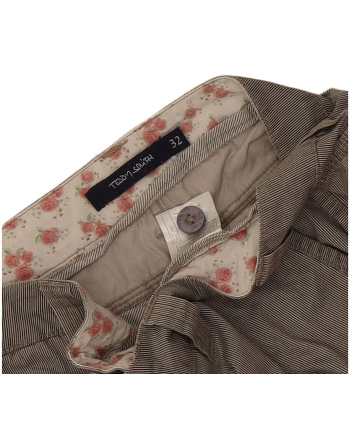 Teddy Smith Mens Cargo Shorts W32 Medium Grey Pinstripe Cotton