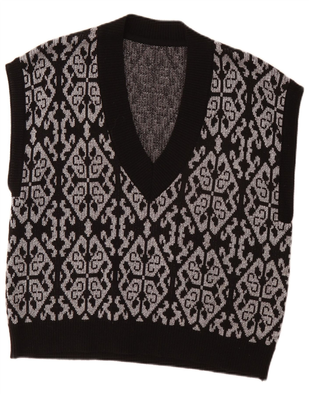 Vintage Womens Vest Tank Top EU 46 XL Black Fair Isle Polyester