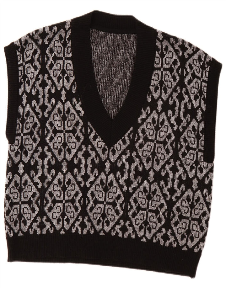 Vintage Womens Vest Tank Top EU 46 XL Black Fair Isle Polyester