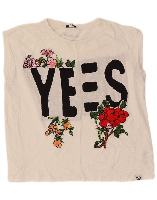 Desigual Débardeur graphique surdimensionné pour femme UK 6 XS Blanc Coton