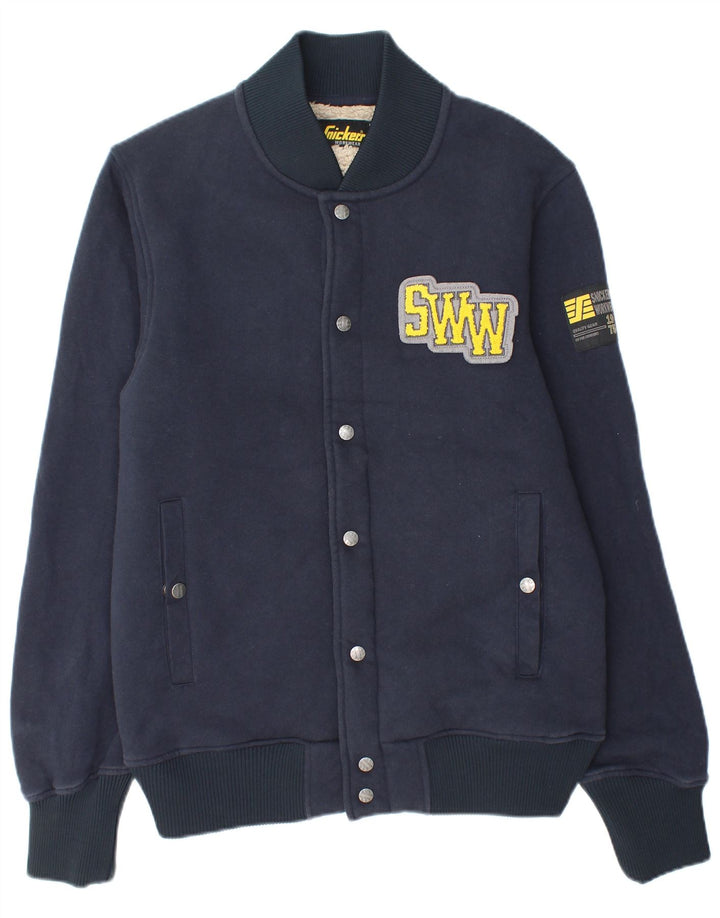 SNICKERS Mens Workwear Sherpa Varsity Jacket UK 38 Medium Navy Blue Cotton