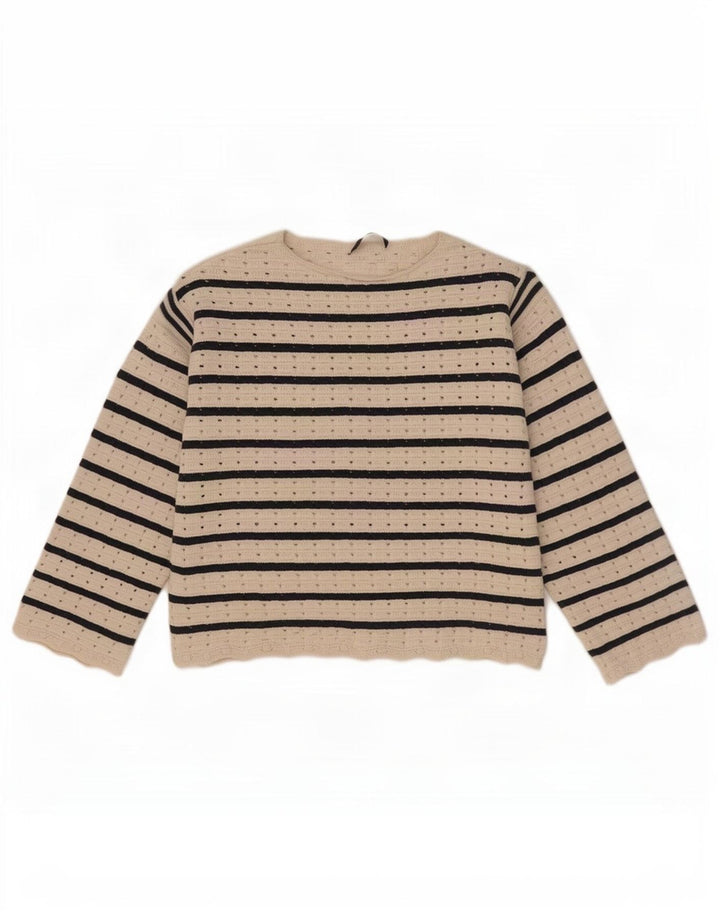 Marks & Spencer Womens Crew Neck Jumper Sweater UK 12 Medium White Striped