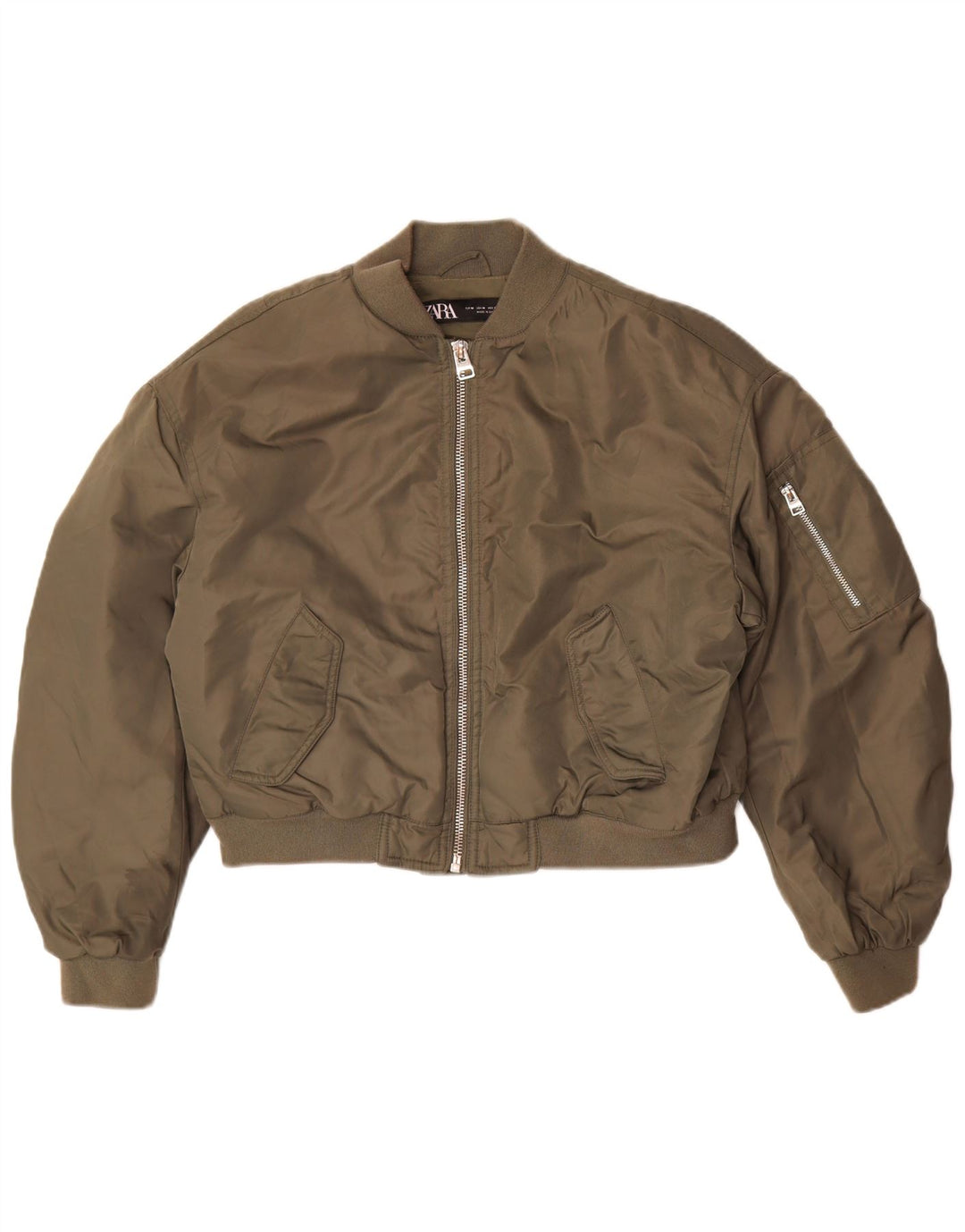 Zara Womens Crop Oversized Flight Aviator Jacket UK 14 Medium Khaki