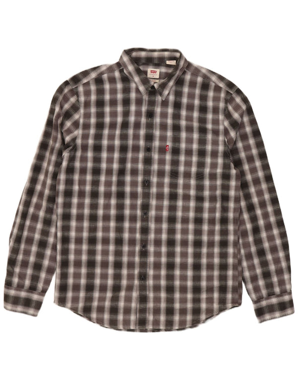 Levi's Mens Standard Fit Shirt Medium Grey Check Cotton