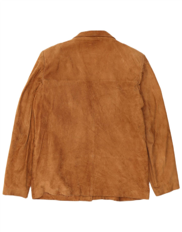 Vintage Womens 3 Button Suede Blazer Jacket IT 48 XL Beige Leather