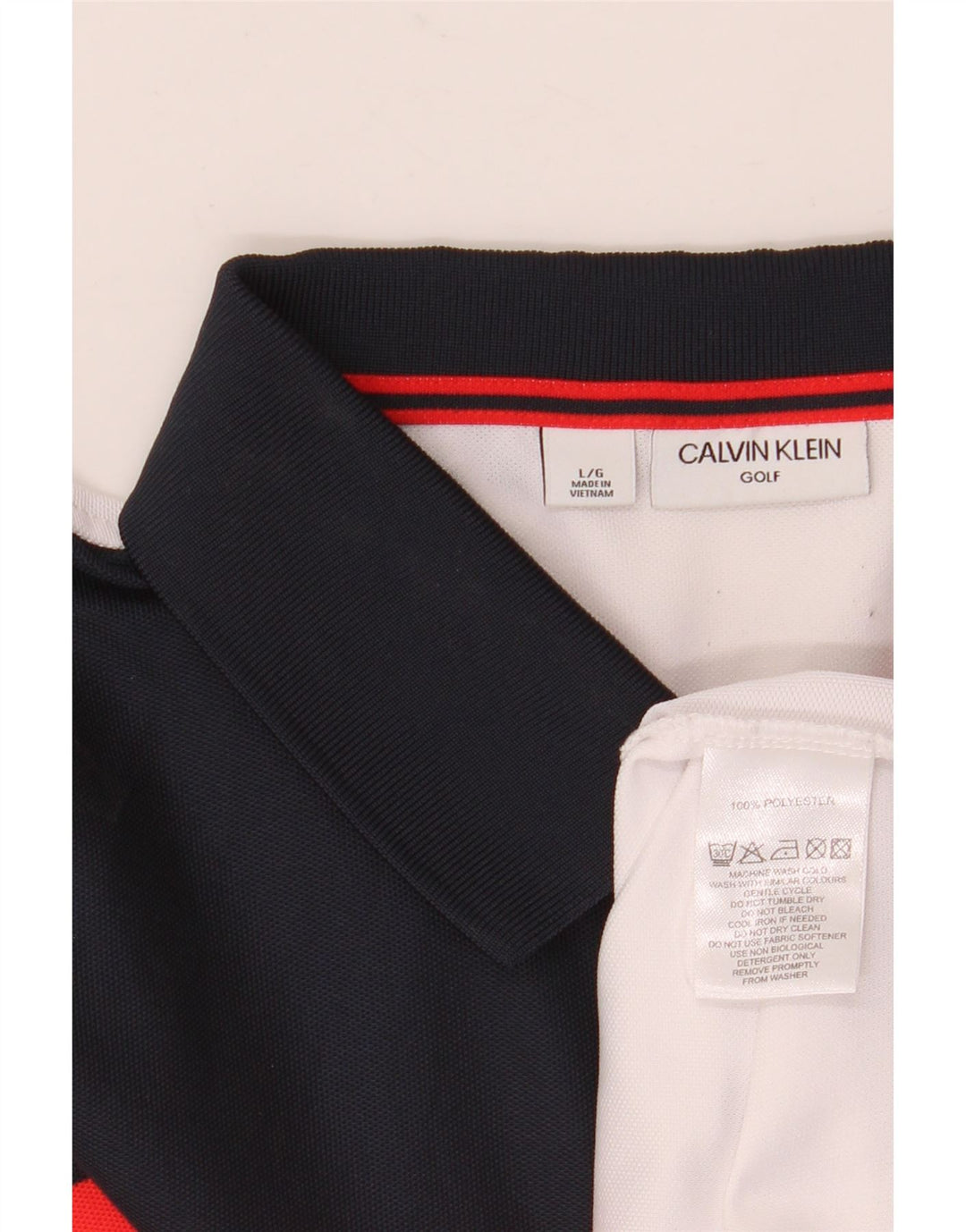 Calvin Klein Mens Polo Shirt Large White Colourblock Polyester
