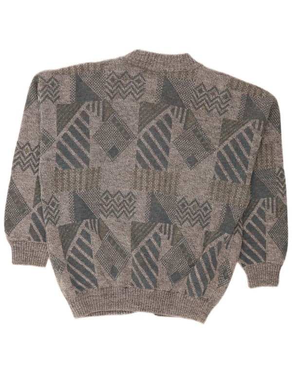 Gianni Mens Loose Fit Cardigan Sweater Medium Grey Geometric