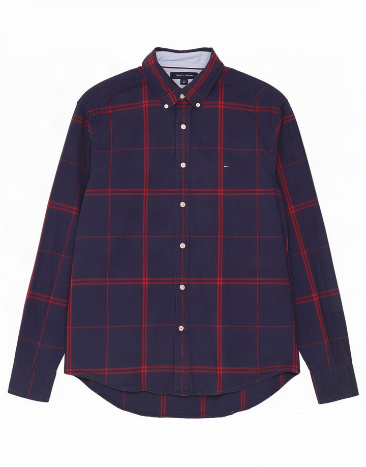 Мужская рубашка Tommy Hilfiger, большая темно-синяя клетка в клетку, хлопок