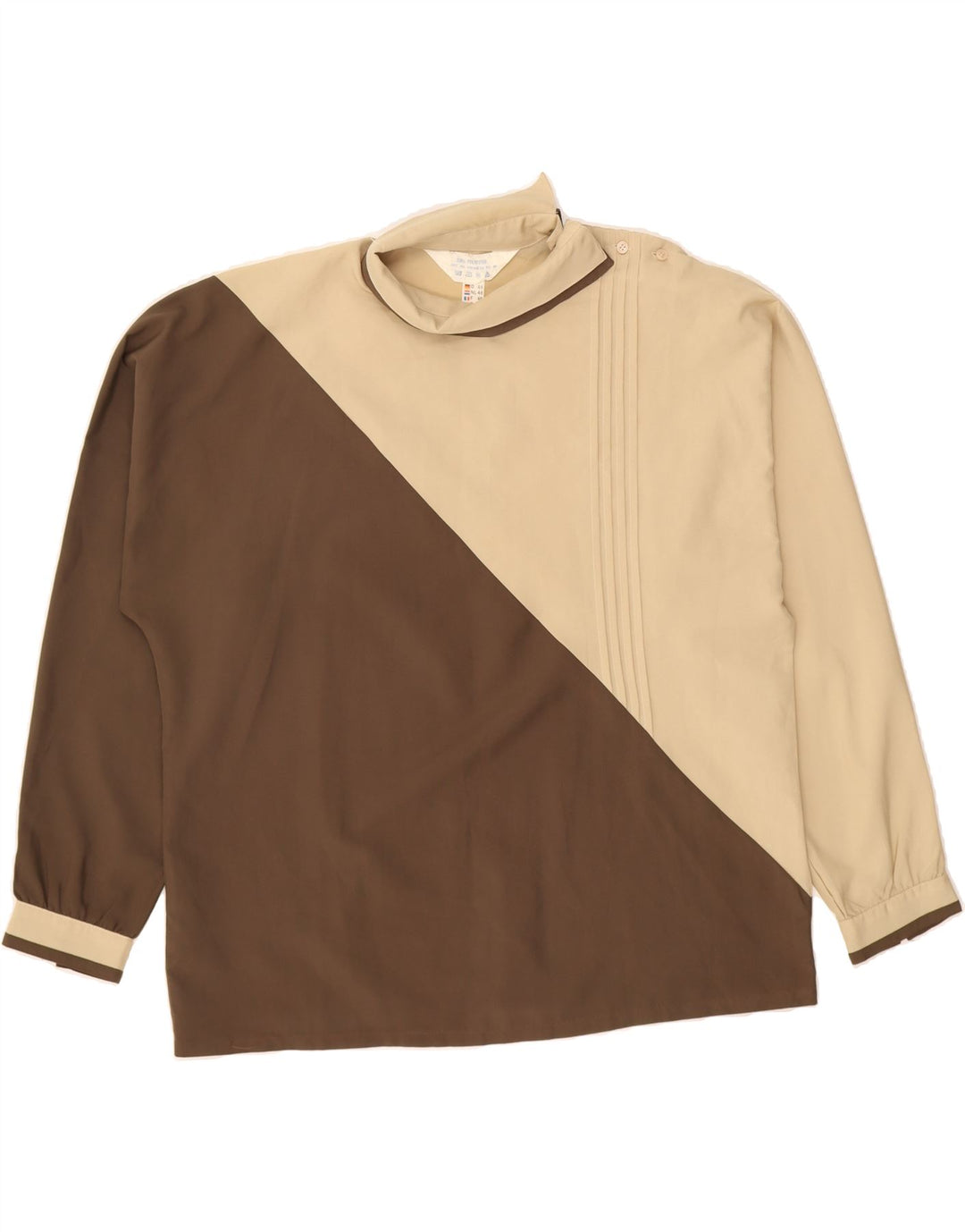 VINTAGE Womens Long Sleeve Blouse Top EU 44 XL Brown Colourblock Polyester Vintage Vintage and Second-Hand Vintage from Messina Hembry 
