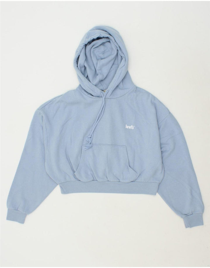 LEVI'S Womens Crop Hoodie Jumper UK 16 Large Blue Cotton Vintage Levi's and Second-Hand Levi's from Messina Hembry 