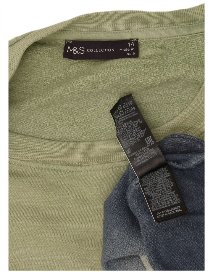 Marks & Spencer Womens Sweatshirt Jumper UK 14 Large Green Colourblock