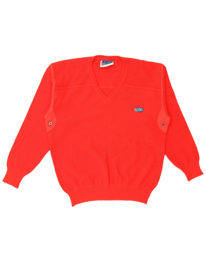 North Pole Mens V-Neck Jumper Sweater Large Red Wool