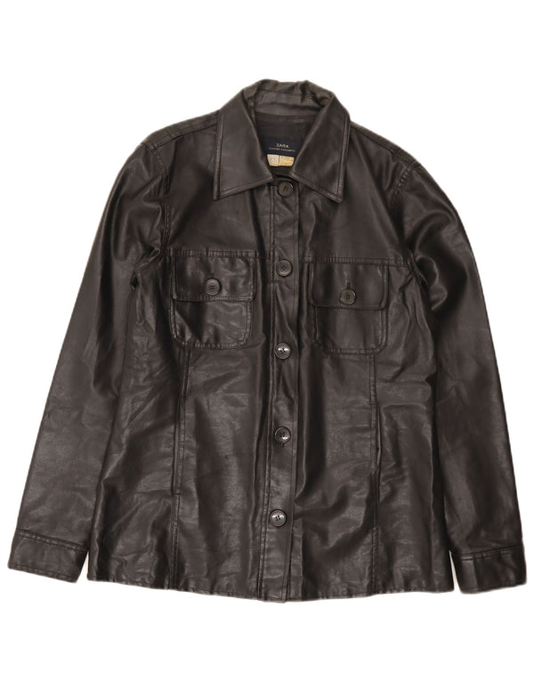 Zara Dame imiteret læder Utility Jacket EU 38 Small Black Bomuld