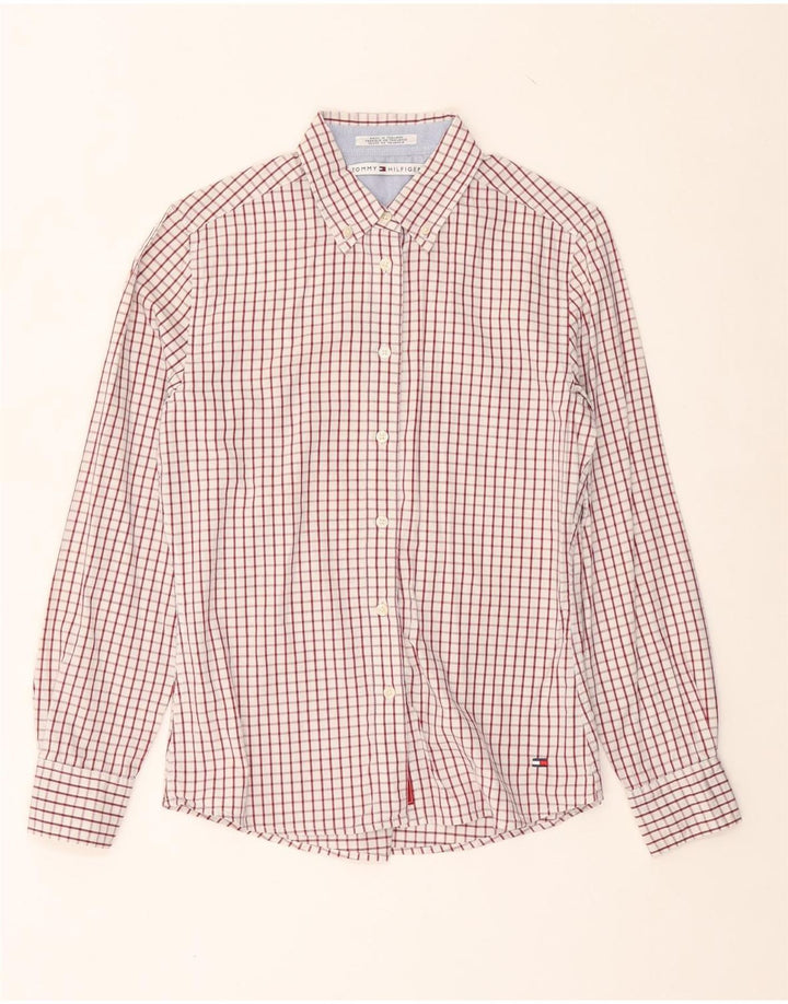 TOMMY HILFIGER Womens Shirt US 8 Medium White Check Cotton