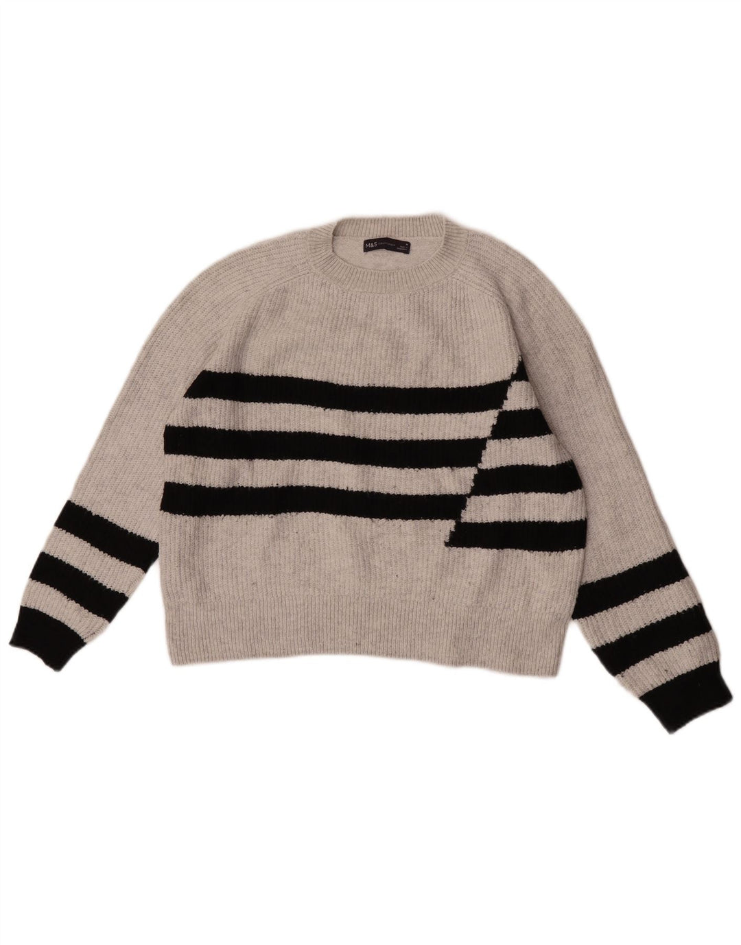 Marks & Spencer Damen Pullover mit Rundhalsausschnitt, UK 14, Mittelgrau gestreift