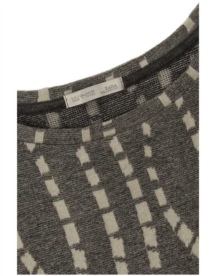 Zara Womens Tunic Top UK 16 Large Grey Chevron