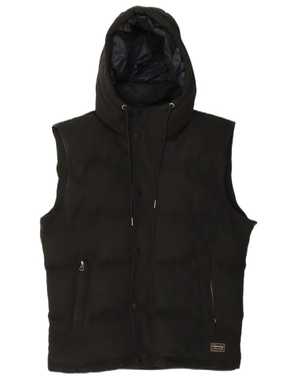 Superdry Gilet rembourré à capuche pour homme UK 40 Large Noir Polyester