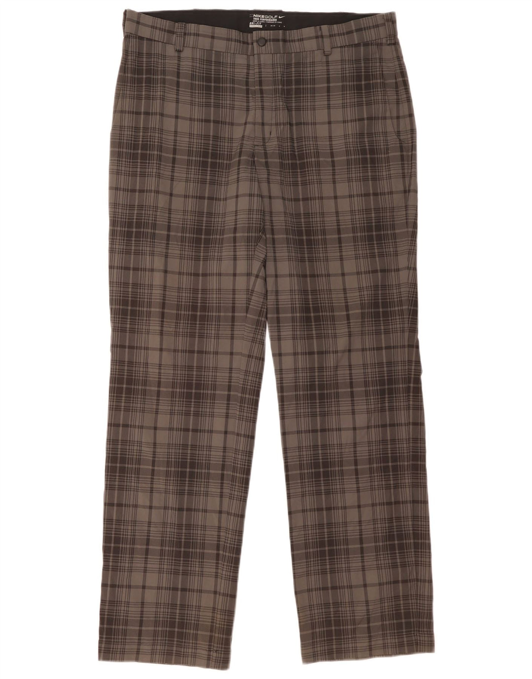 NIKE Mens Dri Fit Straight Chino Trousers W36 L32 Grey Check Polyester