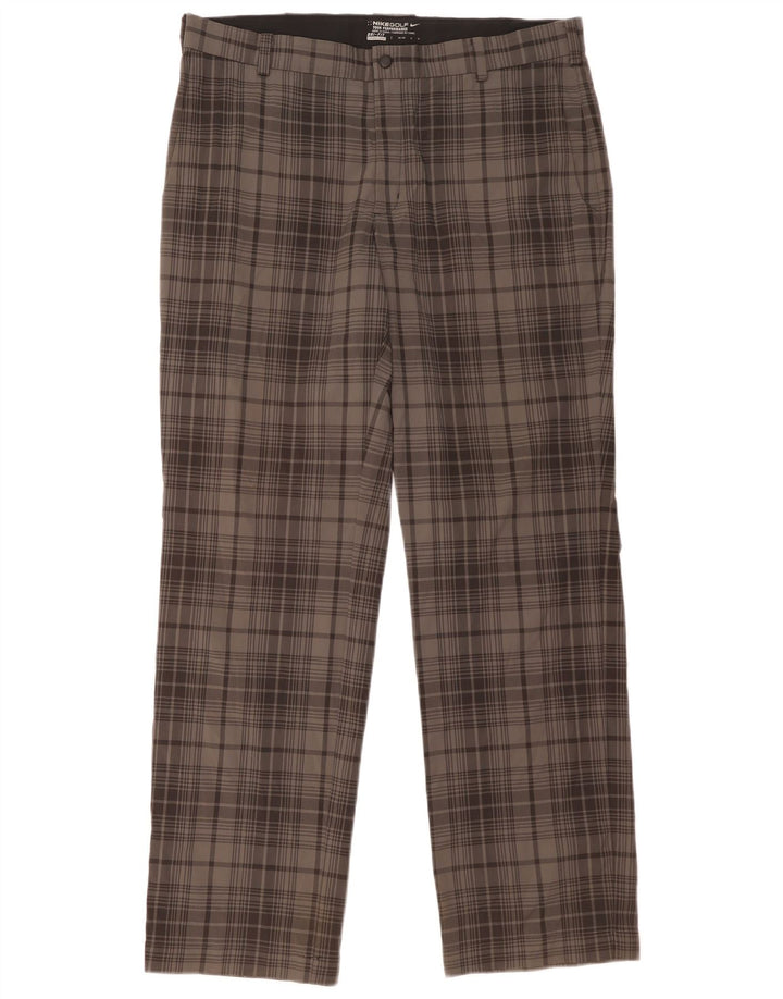 NIKE Mens Dri Fit Straight Chino Trousers W36 L32 Grey Check Polyester